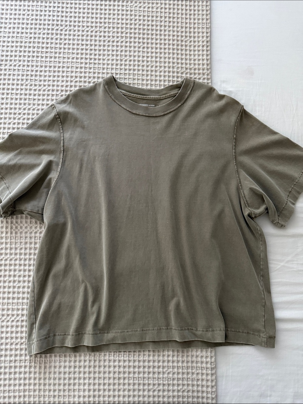 Abercrombie & Fitch Men's Cropped Premium Essentials Sweater — Taupe Green - Picture 2 of 2